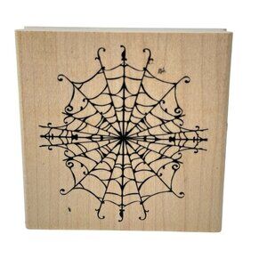 Spider Web Rubber Wood Stamp Halloween Craft 3in Square USA Inkadinkado 98701-O